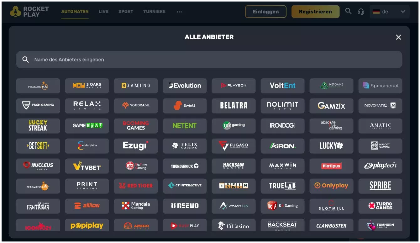 Rocketplay alle anbieter