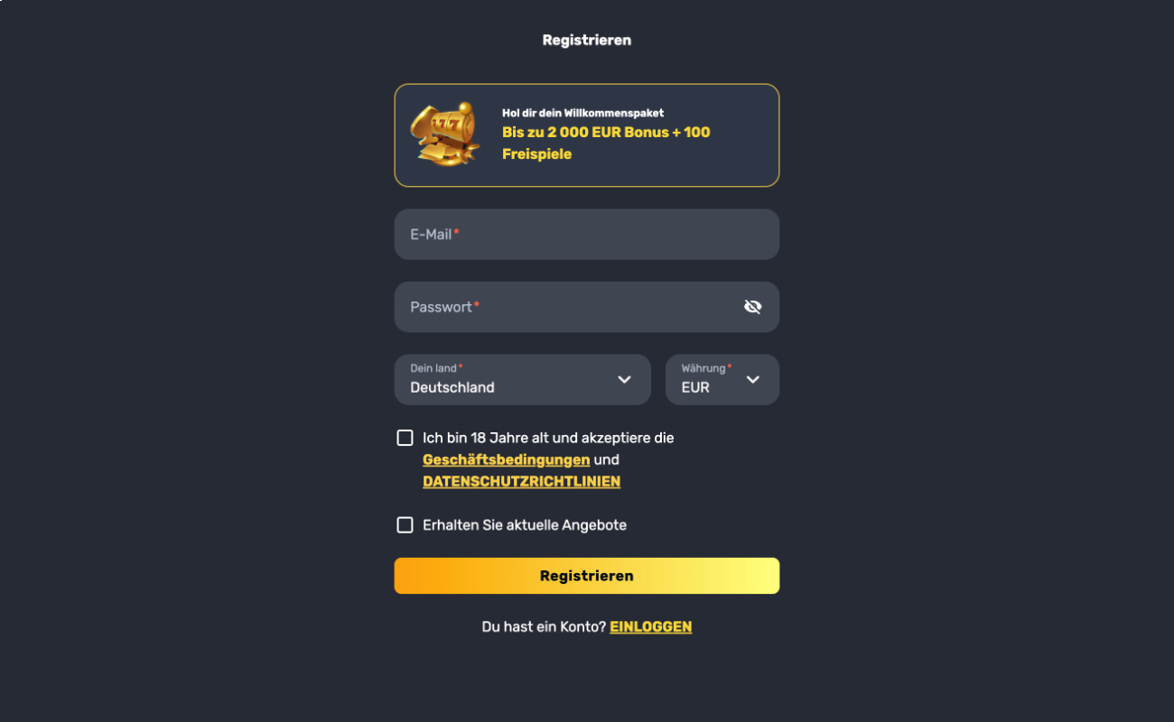 Rocketplay registrieren