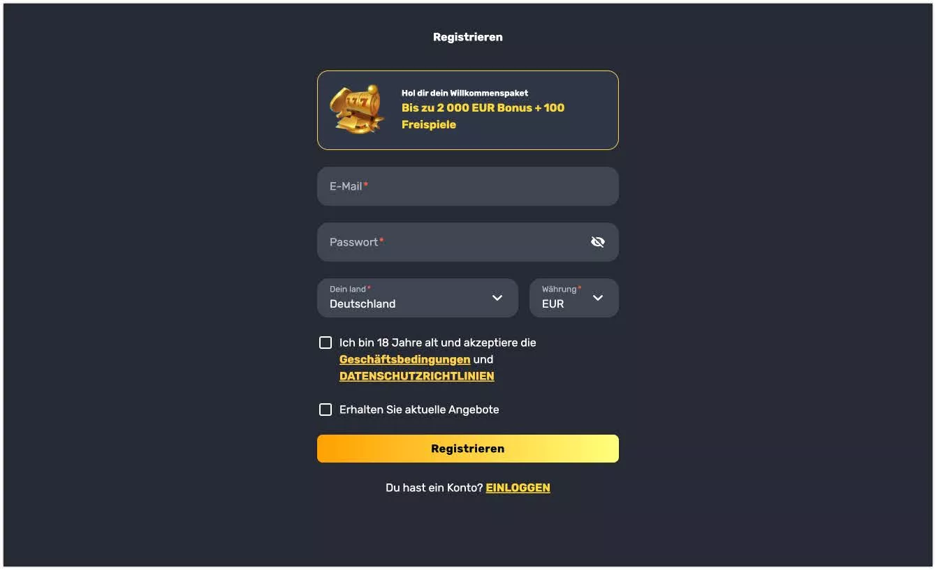 Rocketplay registrieren